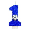 thumbnail image 1 of Lksixu Birthday Number Candles, Blue Sequins Sports Theme with Football Candle, 3D Glitter Smokeless Soccer Number Candles Cupcake Cake Topper Decorations for Party Anniversary Celebrations Supplies, 1 of 6