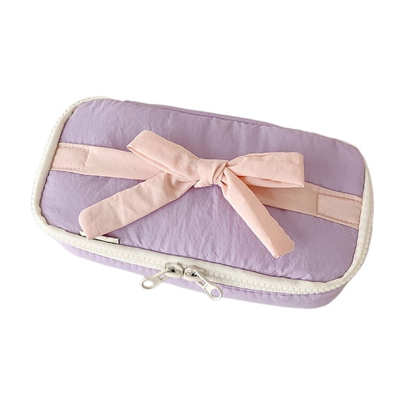 Lksixu Bow Pencil Case, Large Capacity Pencil Pouch with Dual Zippers, Wide Opening Aesthetic Pencil Bag, Portable Travel Cosmetic Makeup Bag, Stationery Organizer for Office Supplies