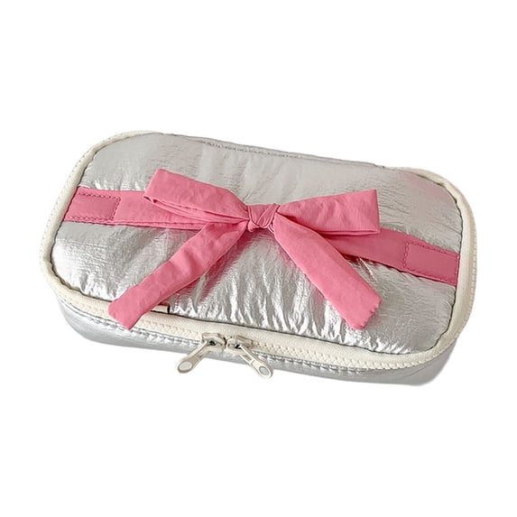 Lksixu Bow Pencil Case, Large Capacity Pencil Pouch with Dual Zippers, Wide Opening Aesthetic Pencil Bag, Portable Travel Cosmetic Makeup Bag, Stationery Organizer for Office Supplies