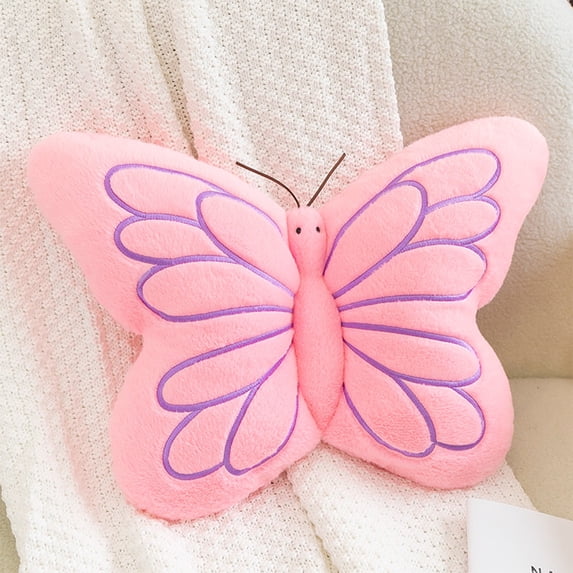 Lksixu Butterfly Throw Pillow, 17.7 inch Velvet Butterfly Shaped Plush Pillow, Ultra Soft Cute Stuffed Animal Decorative Cushion, Lumbar Support Pillow for Sofa Couch Bedroom & Living Room