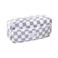 thumbnail image 1 of Lksixu Checkered Pencil Case, Large Capacity Double-Layer Pencil Pouch with Zipper and Compartments, Gray Plaid Pattern Large Opening Pencil Bag Stationery Storage Organizer, 1 of 9