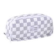 thumbnail image 1 of Lksixu Checkered Pencil Case, Large Capacity Double-Layer Pencil Pouch with Zipper and Compartments, Gray Plaid Pattern Large Opening Pencil Bag Stationery Storage Organizer, 1 of 9