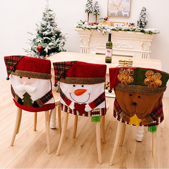 Lksixu Christmas Chair Covers, Christmas Decorations for Dining Room 3D Reindeer Velvet Chair Back Cover, Soft Washable Xmas Chair Protector Winter Holiday Decorative Chair Cover for Home Party