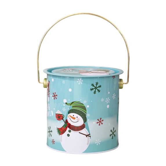 Lksixu Christmas Cookie Tins with Lids, Round Metal Christmas Themed Decorative Candy Container with Handle, Reusable Vintage Cookie Jar Large Capacity Storage Bucket for Gift Giving & Holiday Treats