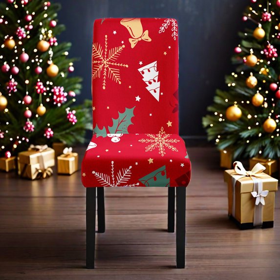 Lksixu Christmas Dining Chair Covers, Red Snowflake Print Stretch Chairs Slipcovers, Soft Xmas Decorative Seat Cover Removable Washable Chair Protector Christmas Decorations for Holiday Party