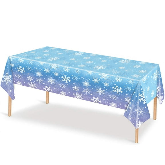 Lksixu Christmas Disposable Tablecloth, 54x108 inch Plastic Rectangle Blue and Purple Snowflake Table Cloth, Waterproof Winter Themed Table Cover Christmas Table Decorations for Party Dining Birthday