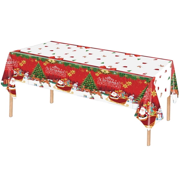 Lksixu Christmas Disposable Tablecloth, 54x108 inch Plastic Rectangle Xmas Tree Santa Snowman Table Cloth, Waterproof Winter Themed Table Cover Christmas Table Decorations for Party Dining Birthday