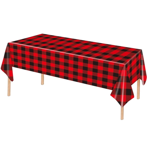 Lksixu Christmas Disposable Tablecloth, 54x108 inch Rectangle Buffalo Plaid Plastic Table Cloth, Waterproof Red & Black Checkered Table Cover Christmas Table Decorations for Party Dining Birthday
