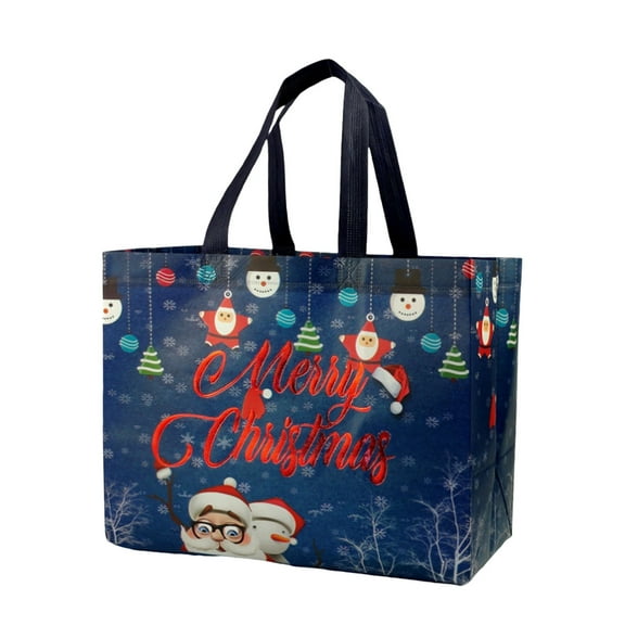 Lksixu Christmas Gift Bags, Merry Christmas Santa Pattern Tote Bags with Handles, Reusable Grocery Bags Christmas Themed Non-Woven Shopping Bags for Xmas Gifts Wrapping Party Supplies(12.6"x6.7"x9.8")