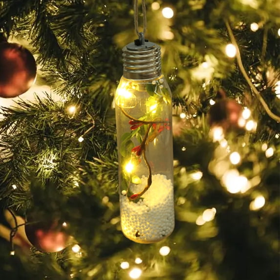 Lksixu Christmas Hanging Bottle Light, Christmas Decorations, Miniature Current Bottle with Flowers, LED Christmas Tree Hanging Ornaments Christmas Lamp Baubles for Party Tree Wedding