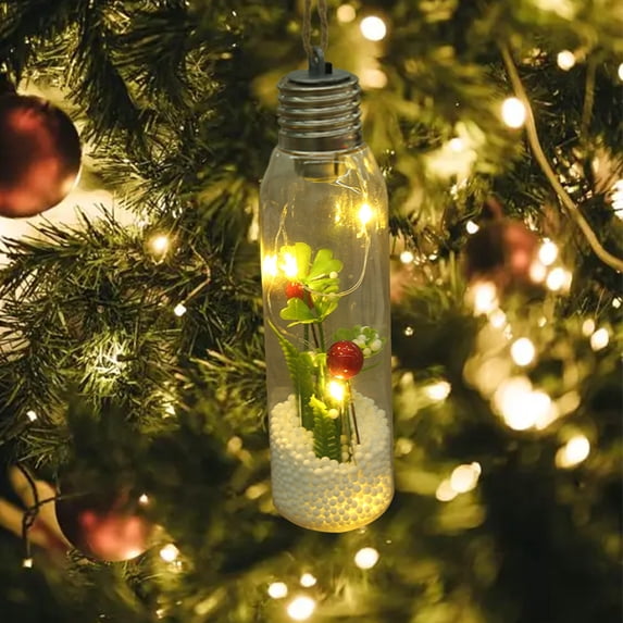 Lksixu Christmas Hanging Bottle Light, Christmas Decorations, Miniature Current Bottle with Flowers, LED Christmas Tree Hanging Ornaments Christmas Lamp Baubles for Party Tree Wedding