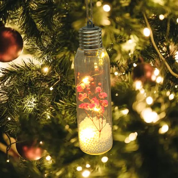 Lksixu Christmas Hanging Bottle Light, Christmas Decorations, Miniature Current Bottle with Flowers, LED Christmas Tree Hanging Ornaments Christmas Lamp Baubles for Party Tree Wedding