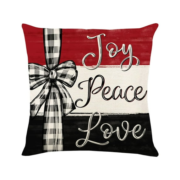 Lksixu Christmas Pillow Cover, 18x18 inch Red Black Linen Xmas Throw Pillow Case, Soft Breathable Farmhouse Vintage Pillowcase Winter Holiday Cushion Cover Christmas Decorations for Couch Bed Sofa