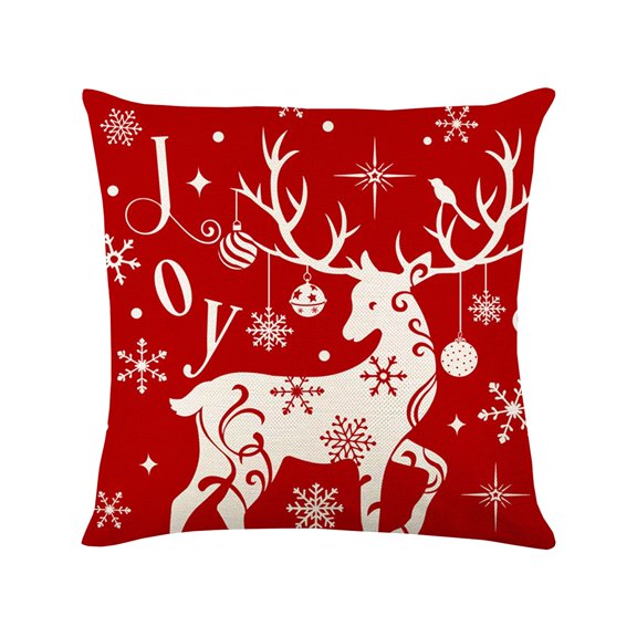 Lksixu Christmas Pillow Cover, 18x18 inch Red Linen Reindeer Throw Pillow Case, Soft Cozy Breathable Farmhouse Winter Holiday Cushion Cover Christmas Decorative Pillowcases for Couch Bed Sofa