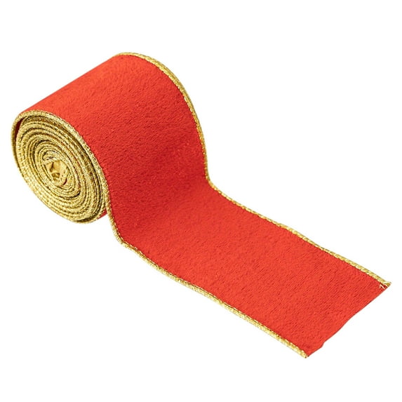 Lksixu Christmas Ribbon Wired 2.5 inch x5 Yards Red Velvet Fabric Wired Ribbon with Gold Border Edge, Christmas Tree Decorative Ribbon Christmas Decorations for Gift Wrapping Craft Bow Wreath