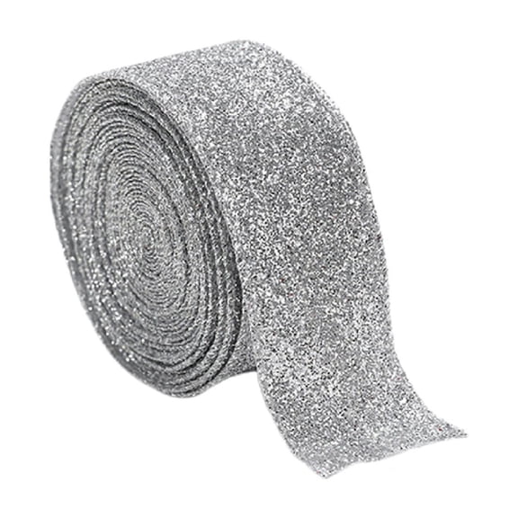 Lksixu Christmas Ribbon Wired, Christmas Decorations 1.5 inch x2.2 Yards Metallic Glitter Silver Wired Edge Ribbon, Christmas Tree Decorative Ribbon Fabric Craft Ribbon for Gift Wrapping Bow Wreath