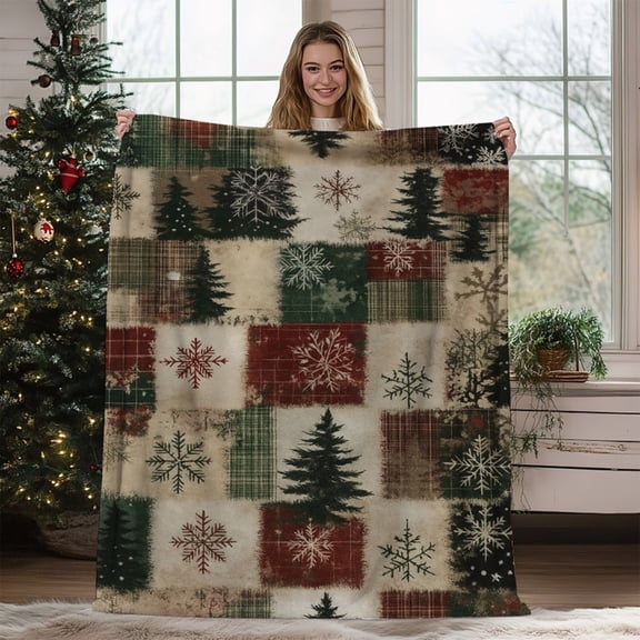 Lksixu Christmas Throw Blanket, Christmas Decorations 27.5"x39" Flannel Fleece Xmas Tree Snowflake Plush Blanket, Soft Warm Lightweight Winter Holiday Decorative Blanket for Couch Sofa Bed