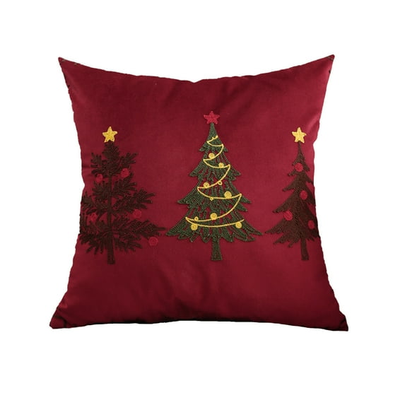 Lksixu Christmas Throw Pillow Cover, 18x18 inch Red Velvet Christmas Tree Embroidery Pillow Cases, Soft Farmhouse Decorative Pillowcases Winter Holiday Cushion Cover Christmas Decorations for Couch