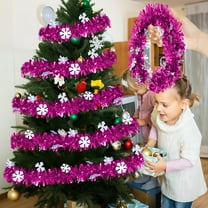 Lksixu Christmas Tinsel Garland, Christmas Decorations 6.6ft Glitter Metallic Twist Garland with Snowflake, Shiny Metallic Streamers Xmas Tree Hanging Ornaments for Wedding Birthday Party Supplies