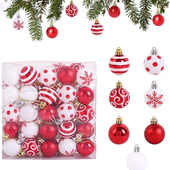 Lksixu Christmas Tree Ball Ornaments Gift Box Set, 50 Pcs Red & White Shatterproof Glitter Multi-Style Hanging Ball Bauble Sphere, Christmas Decorations Christmas Theme Pendant for Wedding Party