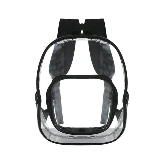 Lksixu Clear Backpack, Heavy Duty Transparent Small Backpack with Front Pocket and Side Mesh Pockets, See Through Plastic Schoolbags with Padded Straps Stadium Approved Daypack for Travel Concert