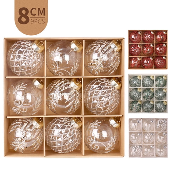 Lksixu Clear Christmas Tree Balls Ornaments, Christmas Decorations 3.15" Shatterproof Transparent Decorative Balls with Glittering Pattern, Christmas Tree Hanging Ornaments for Xmas Party Holiday