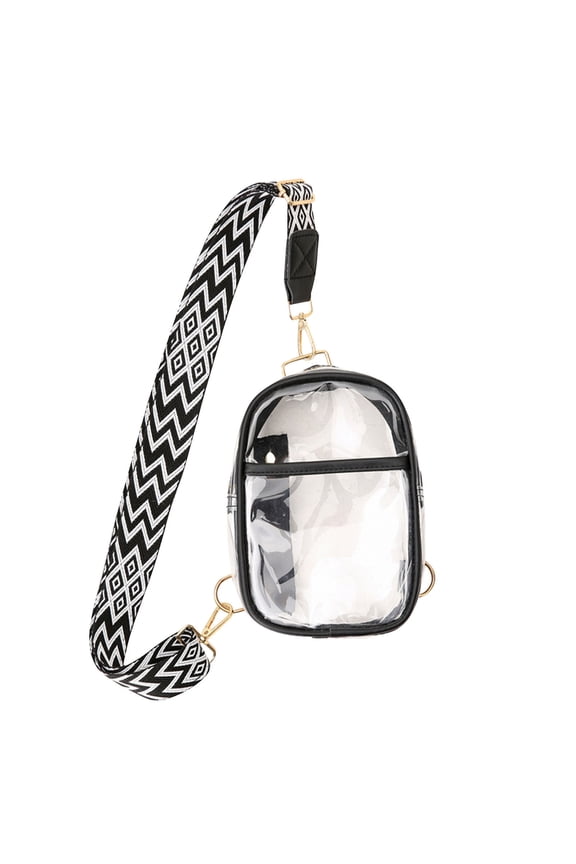 Clear Crossbody Bag, Transparent PVC Purse Bag with Boho Style Adjustable Strap, Waterproof Casual Chest Daypack Stadium Approved See Through Shoulder Bag for Concerts Sports Festivals