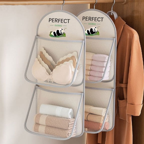 Lksixu Closet Hanging Organizer, Wardrobe Storage Bags with Mesh Pockets & Metal Hanger, Space Saving Double-Sided Wall Hanging Shelf Closet Organizer and Storage for Bra Underwear Socks Underpants