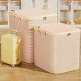 thumbnail image 1 of Lksixu Clothes Storage Bags, Foldable Yellow Stripes Storage Bags with Handles, Large Capacity Storage Bags with Dual Zipper Closet Organizers and Storage for Organizing Clothing Blankets Comforter, 1 of 9