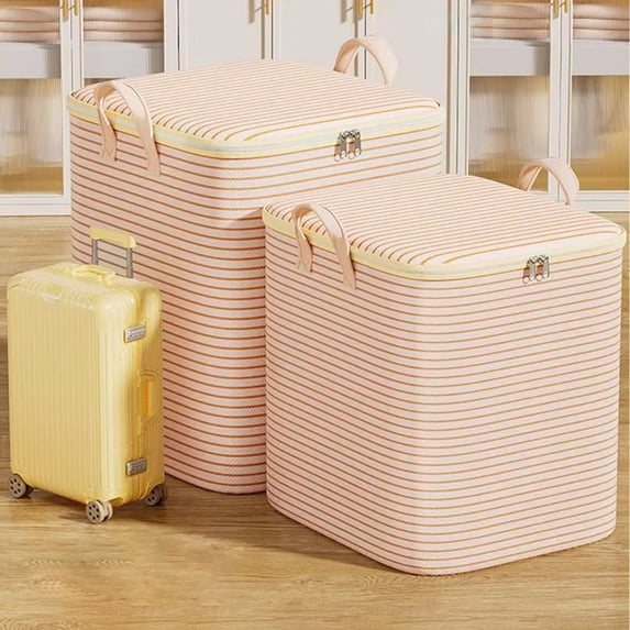 Lksixu Clothes Storage Bags, Foldable Yellow Stripes Storage Bags with Handles, Large Capacity Storage Bags with Dual Zipper Closet Organizers and Storage for Organizing Clothing Blankets Comforter