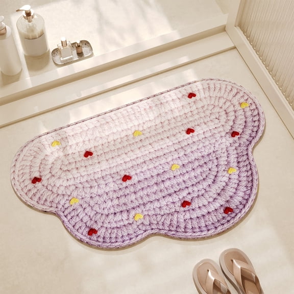 Lksixu Cloud Shaped Bath Mat, 16"x24" Linen Floor Mat with Non-Slip Rubber Backing, Highly Absorbent & Quick Dry Bathroom Rug, Cute Entrance Carpet Decorative Doormat for Room, Kitchen, Front Door