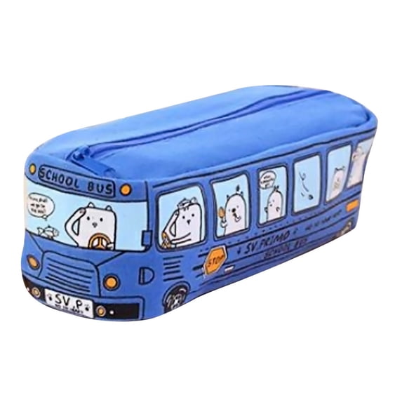 Lksixu Cute Pencil Case, Large Capacity Canvas Bus Pencil Pouch with Zipper, Creative Vehicle Shape Stationery Organizer Portable Pencil Storage Bag Office Supplies