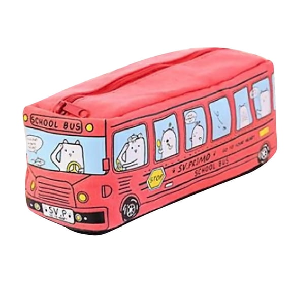 Lksixu Cute Pencil Case, Large Capacity Canvas Bus Pencil Pouch with Zipper, Creative Vehicle Shape Stationery Organizer Portable Pencil Storage Bag Office Supplies