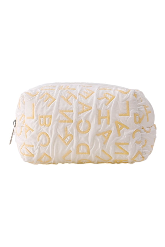 Cute Pencil Case, Letter Pleated Design Pencil Pouch with Sturdy Zipper, Aesthetic Stationery Organizer Large Capacity Pen Holder Portable Travel Makeup Bag for for Office College, Yellow