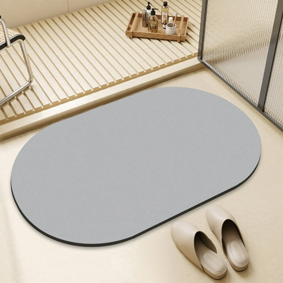 Lksixu Diatomaceous Earth Bathroom Rugs, 15.7"x23.6" Oval Shape Solid Color Thin Floor Mats, Super Absorbent Quick Dry Non-Slip Shower Rug Modern Style Minimalism Entrance Door Mat for Bathtub Bedroom