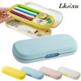 thumbnail image 1 of Lksixu Double-Layer Pencil Case, Hard Plastic Pencil Box with Hinged Lid and Snap Closure, Aesthetic Stationery Organizer Multi-Purpose Crayon Storage Box Office Supplies - Blue, 1 of 8