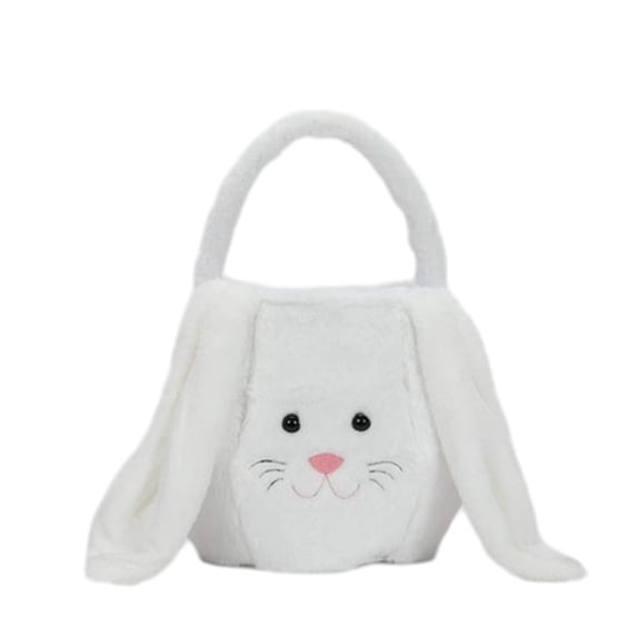 Lksixu Easter Bunny Basket, Cute Rabbit Design Easter Eggs Basket with Long Ears, Soft Plush Buckets Storage Bag for Easter Eggs Hunting, Handbag Candy Treat Tote Bags Spring Decor Gift for Kids Party