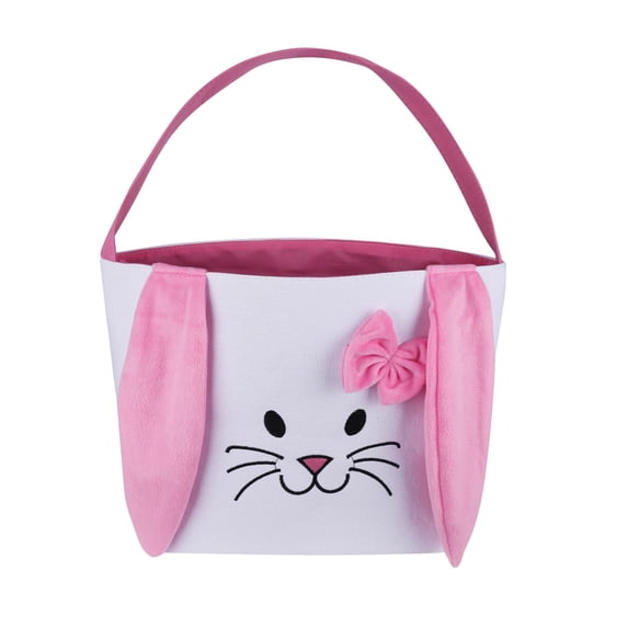 Lksixu Easter Bunny Basket, Cute Rabbit Design Easter Eggs Basket with Long Ears, Fabric Buckets Storage Bag for Easter Eggs Hunting, Handbag Candy Treat Tote Bags Spring Decor Gift for Kids Party