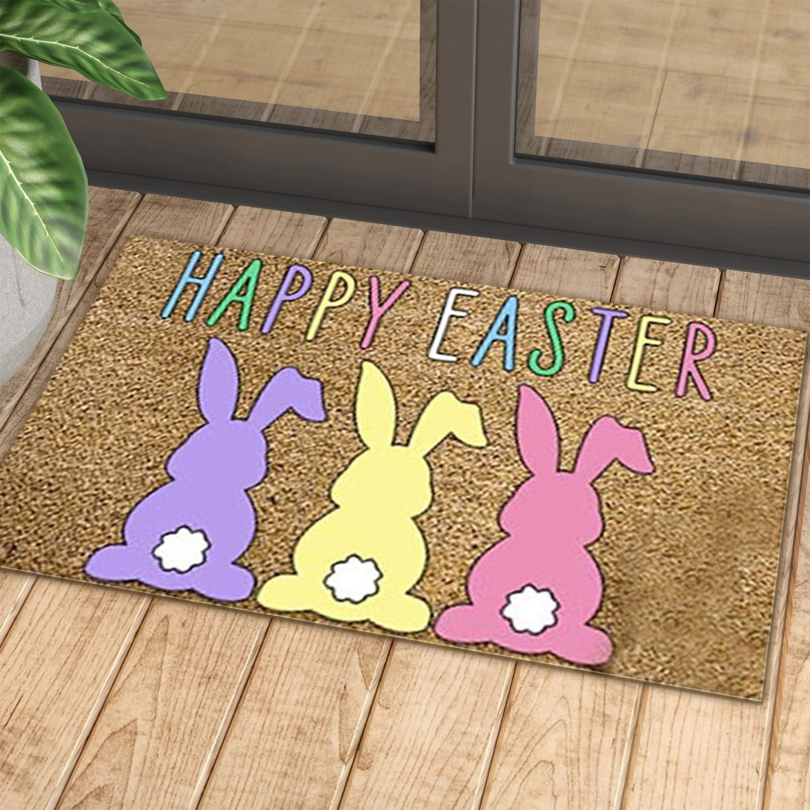 Lksixu Easter Doormat Easter Eggs Rabbit Entryway Front Porch Rugs Anti