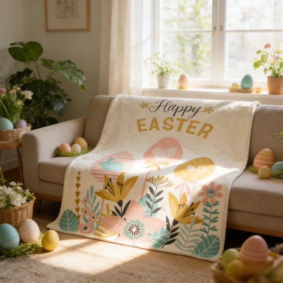 Lksixu Easter Throw Blanket, Easter Decorations 32"x47" Flannel Fleece Colorful Eggs Pattern Plush Nap Blanket, Soft Lightweight and Breathable Spring Decorative Blanket for Couch Sofa Bed