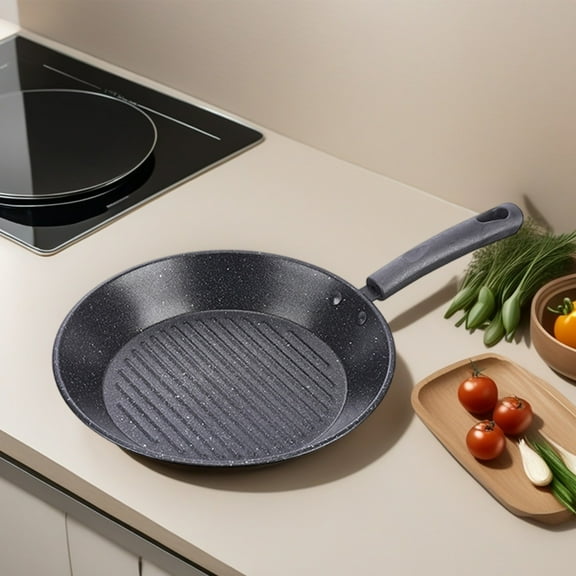 Lksixu Egg Frying Pan, 10" Round Iron Divided Grill Frying Pan with Non-Stick Coating, Pancake Cooker with Heat-Resistant Handle, Easy to Clean Omelette Pan Skillet for Breakfast Sandwich Hamburger