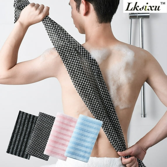 Lksixu Exfoliating Washcloth Towel, 40 inch Long Loofah Wash Sponge Exfoliating Body Scrubber Washer Back Exfoliator for Shower, Soft and Rough Texture Bath Wash Cloth for Senstive and Rough Skin