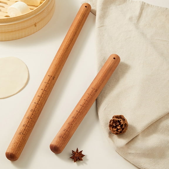 Lksixu French Rolling Pin, Kitchen Gadgets, 12 inch Heavy-Duty Wooden Rolling Pin with Measurement Guide, Classic Natural Beechwood Dough Roller for Baking Bread, Pizza, Cookie, Pastry and Noodles
