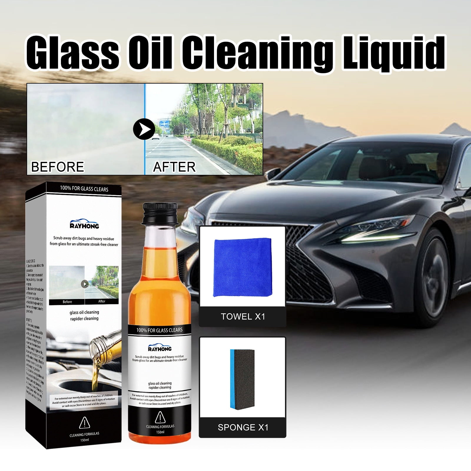 Lksixu Glass Oil Film Remover,Degreasing Film Cleaning Agent For Car Front  Windshield Oil Film Remover For Car Window Cleaning Agent For Both Home And