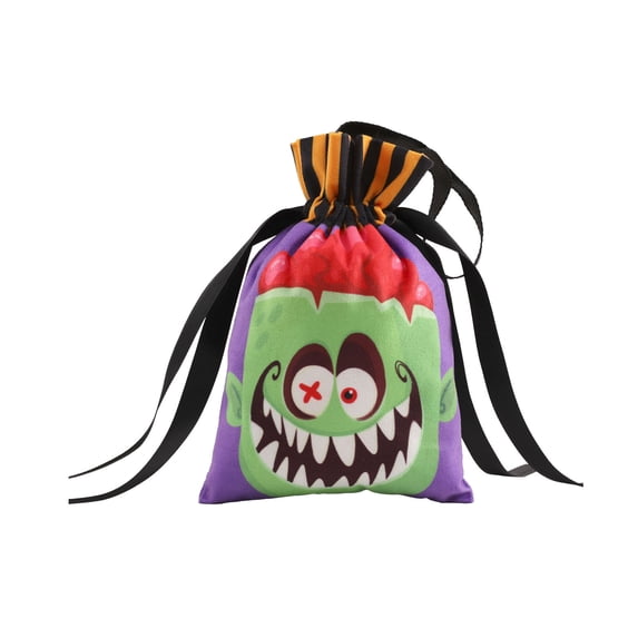 Lksixu Halloween Candy Bags, Ghost Pattern Trick or Treat Flock Fabric Goodie Bags with Drawstring and Handle, Reusable Cookies Snack Bags Gift Wrapping Bags Halloween Party Favor for Kids Friends