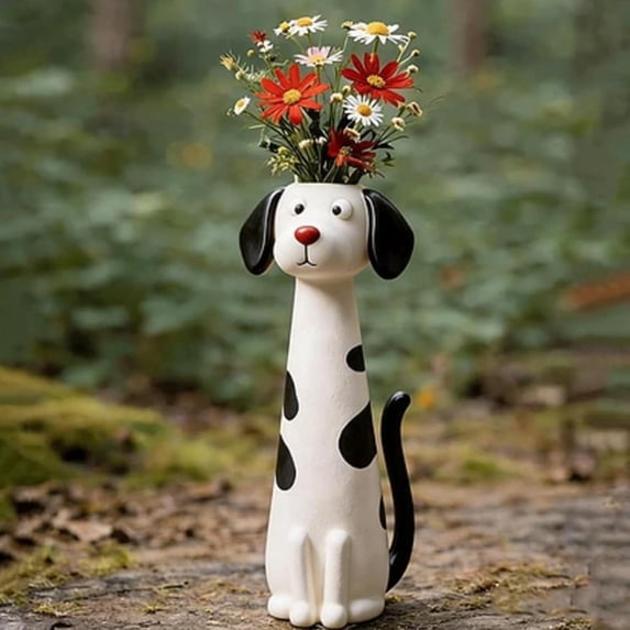 Lksixu Handcrafted Ceramic Dog Vase, 3D Cartoon Quirky Dog Shaped Flower Vase, 6 Inch Funny Puppy Planter Cute Animal Decorative Flower Pot Spring Decor for Home Office Bookshelf Desktoop