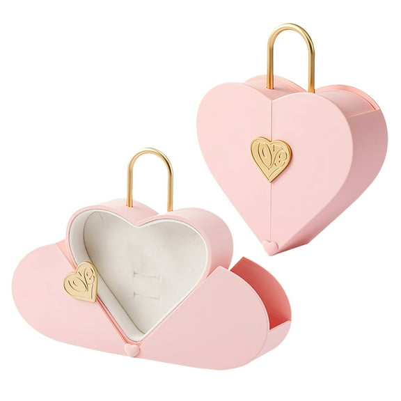 Lksixu Heart Shaped Jewelry Box, Double Open Concentric Lock Jewlery Organizer Necklace Earrings Ring Storage Case Jewelry Packaging Gift Boxes Ring Holder for Proposal Wedding Anniversary Christmas