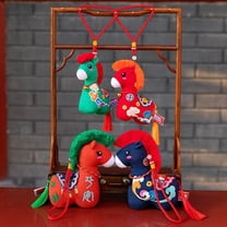 Lksixu Horse Stuffed Animal Toys, 9 inch Horse Plush Dolls with Embroidery and Bell, Soft Cute Hanging Mascot Chinese Zodiac Horse Pendants, Spring Festival Decorations for Couch Sofa Living Room