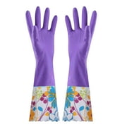 Lksixu Household Cleaning Gloves, Floral Reusable Rubber Gloves with Cotton Flocked Liner, Non-Slip Latex Free Waterproof Dishwashing Kitchen Gloves Long Wide Cuff Cleaning Gloves on Clearance