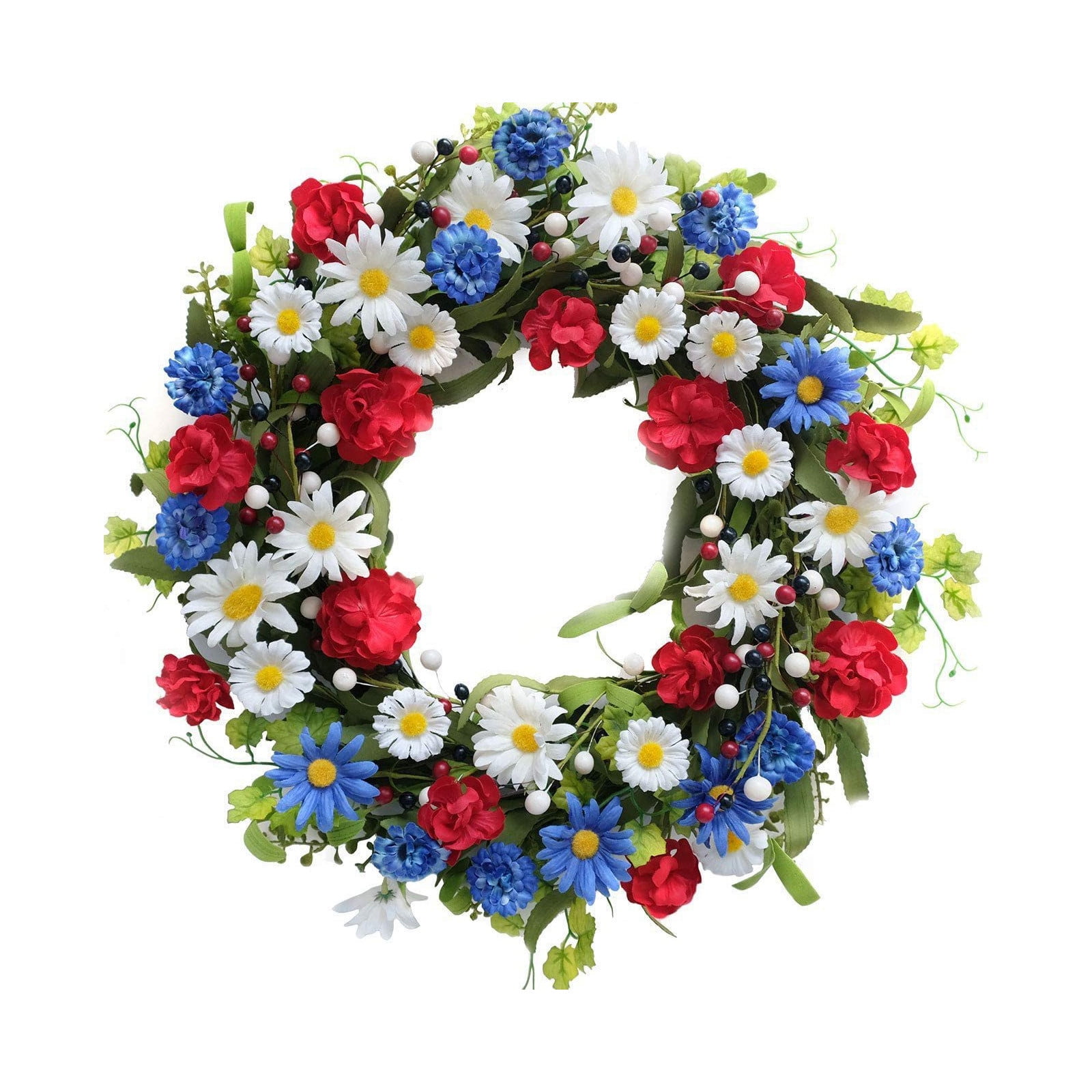 Lksixu Independence Day Patriotic Floral Wreath for Front Door, 14 inch